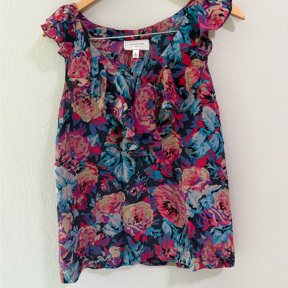 Moulinette Soeurs Silk Floral Ruffle Blouse - Size 6